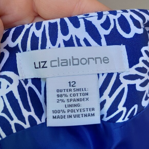 Liz Claiborne Straight Skirt Abstract Floral Print Blue White Cotton Blend - Picture 9 of 10